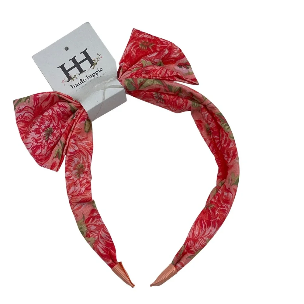 Haute Hippie Girls Kids Style Bow Headband Pink Green Floral Spring Summer NWT